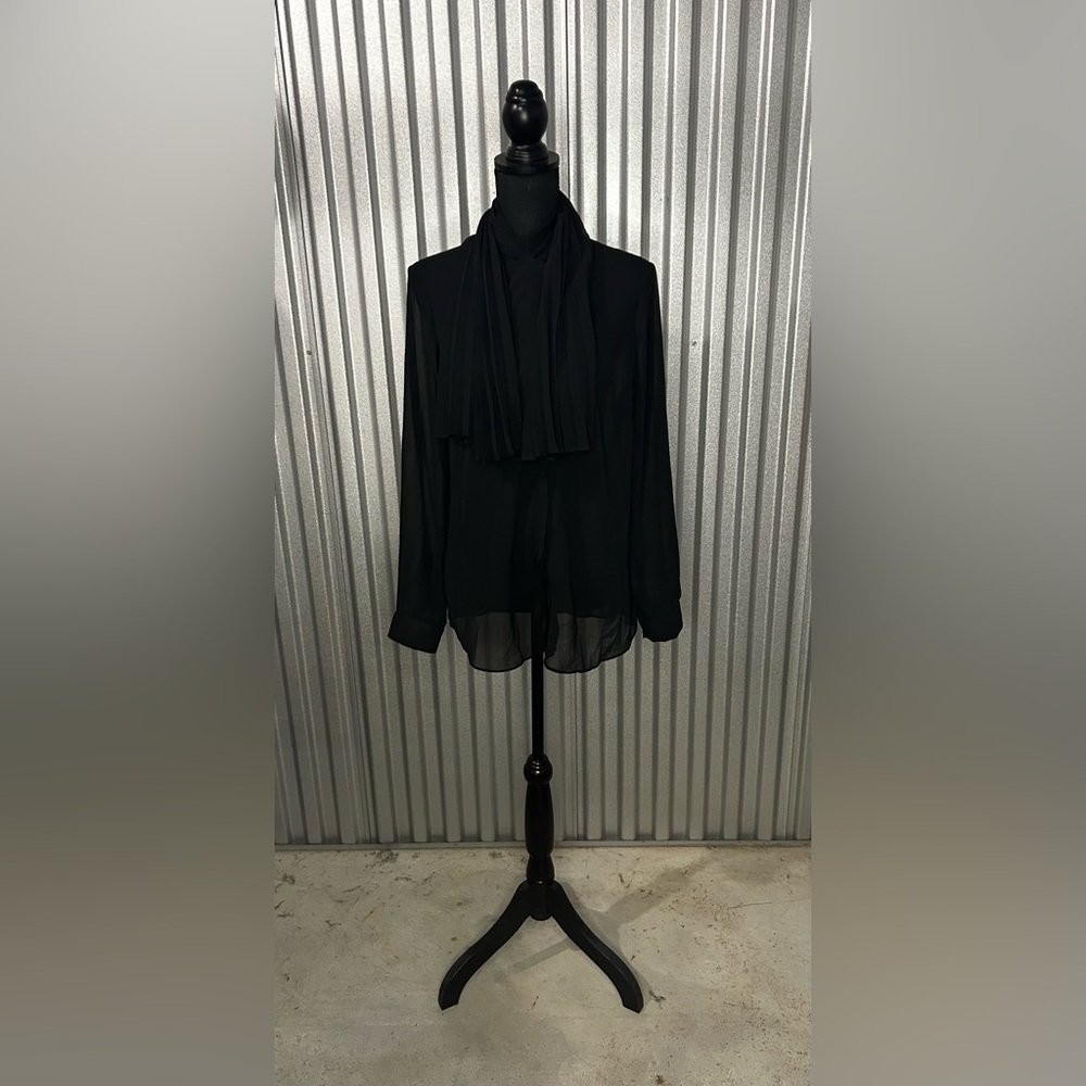 Women’s Dennis Basso Black Polyester Long Sleeve Buttons Down Blouse Designer 10